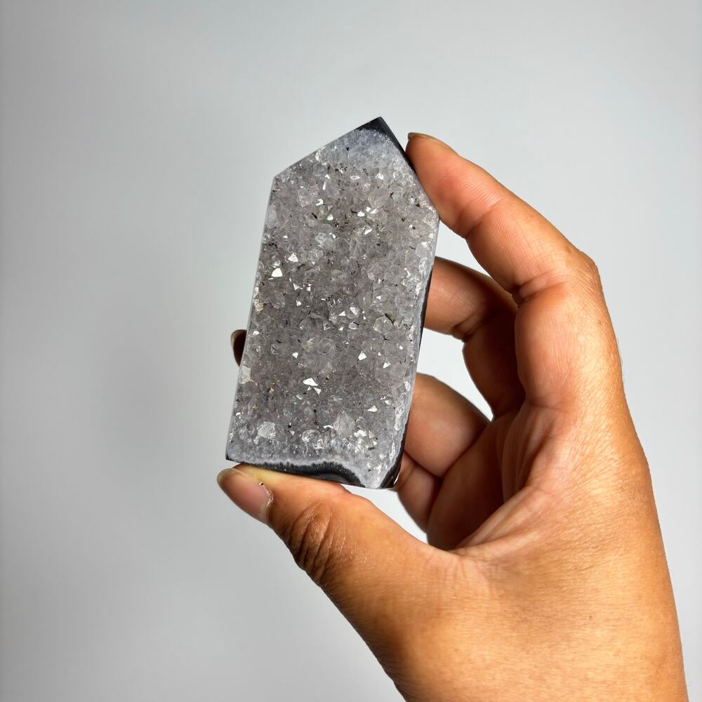Druzy Agate Quartz Crystal Tower with Hematite